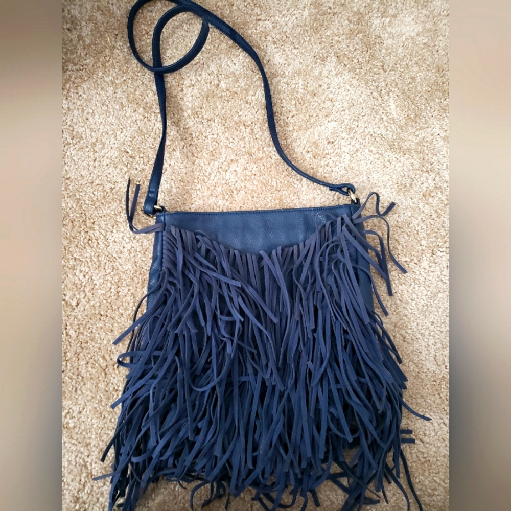INC International Concepts Crossbody Navy With Fringe